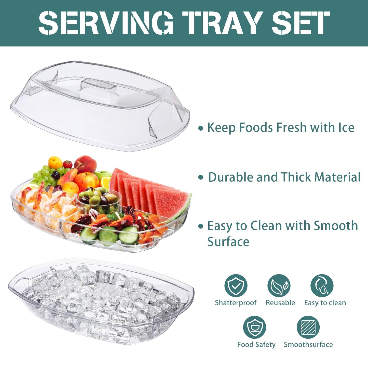 Chilled Serving Platters,Chilled Veggie Tray with Lid,Ice Serving Platters and Trays Cold Travel,Fruit Ice Serving Tray,Appetizer Fruit Snack Tray Keeps Food Cool