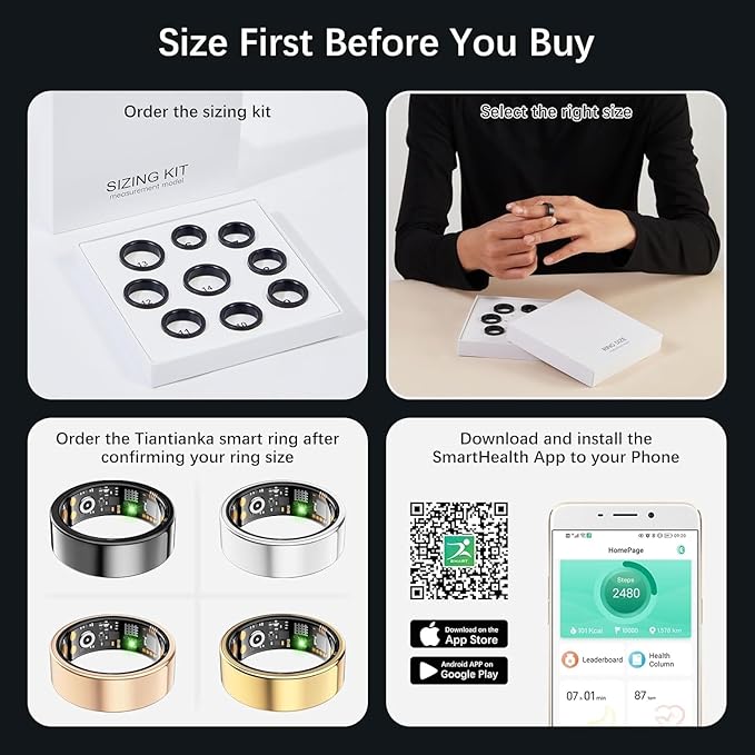 Ring Health Tracker for Women Men, Fit Ring with Heart Rate, Blood Oxygen, Sleep Monitor, Calories, Step Counter, IP68 Waterproof Smart Ring for iPhone & Android, No Subscription Fee (Rose Gold 13#)
