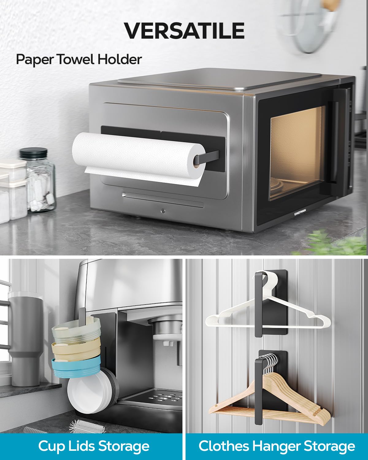 4-Pack Magnetic Shelf for Fridge, Potato and Onion Storage Bins, Magnetic Spice Rack for Refrigerator with Magnetic Basket, Paper Towel Holder, Utensil Rack and Hook Rack - for Pantry, Kitchen Counter