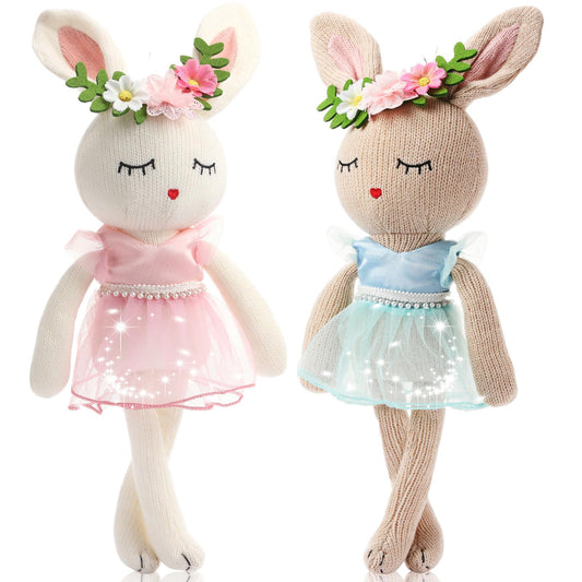 Meooeck 2-piece 16 Inch Bunny Ballerina Doll - Cute Soft Bunny Stuffed Animal Knitted Ballerina Toy, 2 Colors