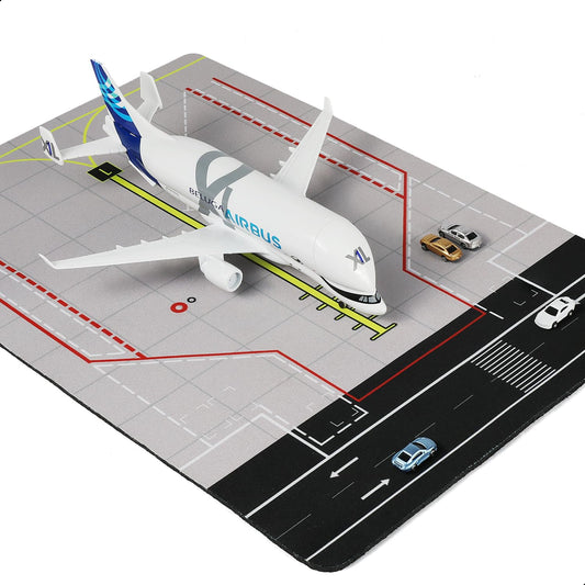 QIYUMOKE 1/300 Compatible for Beluga XL Airplane Model with Rubber Airport Mat and 5 Cars, Airbus A330 Diecast Metal Airplane Model Kits for Adult Display Decorations (Mat: 25×35 cm)
