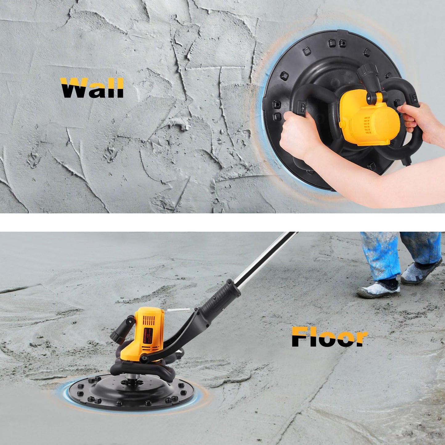 Meticuloso 110V Concrete Trowel with Extension Rod, Concrete Mixer, Wall Smoothing Polishing Machine, 80-200RPM 1680W Electric Plaster Mortar Cement Putty Trowel