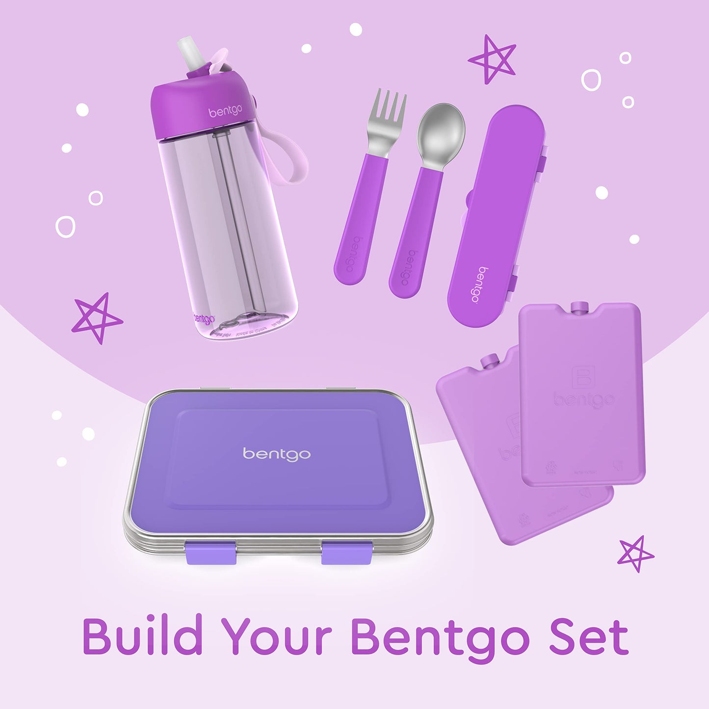 Bentgo Kids Stainless Steel Utensil Set - Reusable Fork, Spoon & Storage Case, PFAS- & BPA-Free, Easy-Grip Handles, Lightweight, Dishwasher Safe, School Lunch, Travel & Outdoors (Purple)