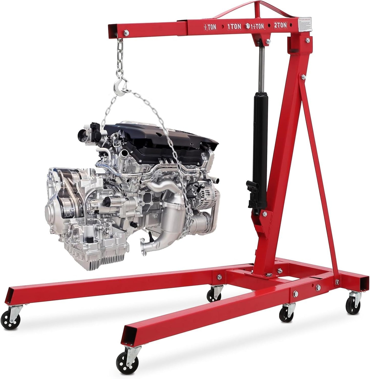GarveeTech 2-Ton Folding Engine Hoist Cherry Picker 4400 Lb Capacity Hydraulic Shop Crane with Telescoping Boom 6 Caster Wheels for Automotive Repair Garage Use Includes Hitch and Storage Stand Yellow