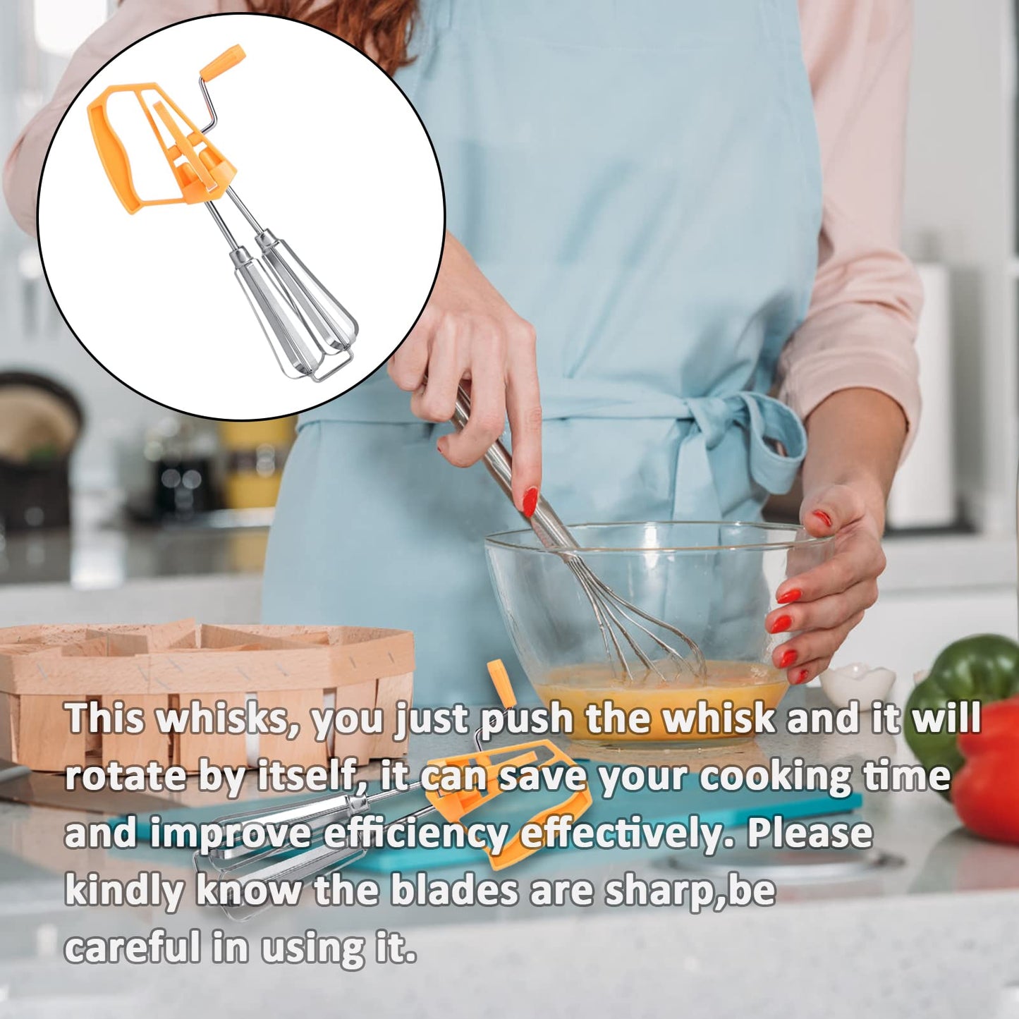 Stainless Steel Rotary Hand Whip Whisk, Egg Beater Mixer, Cooking Tool, Kitchen Gadget, Classic Hand Crank Style Egg Beater(Orange)