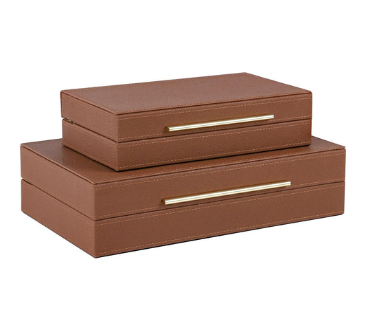 HofferRuffer Faux Leather Decorative Boxes Set of 2, Large Nesting Keepsake Box Accessory Organizer Jewelry Organizer with Hinged Lid, Stacking Storage Box Container for Home or Office (Brown)