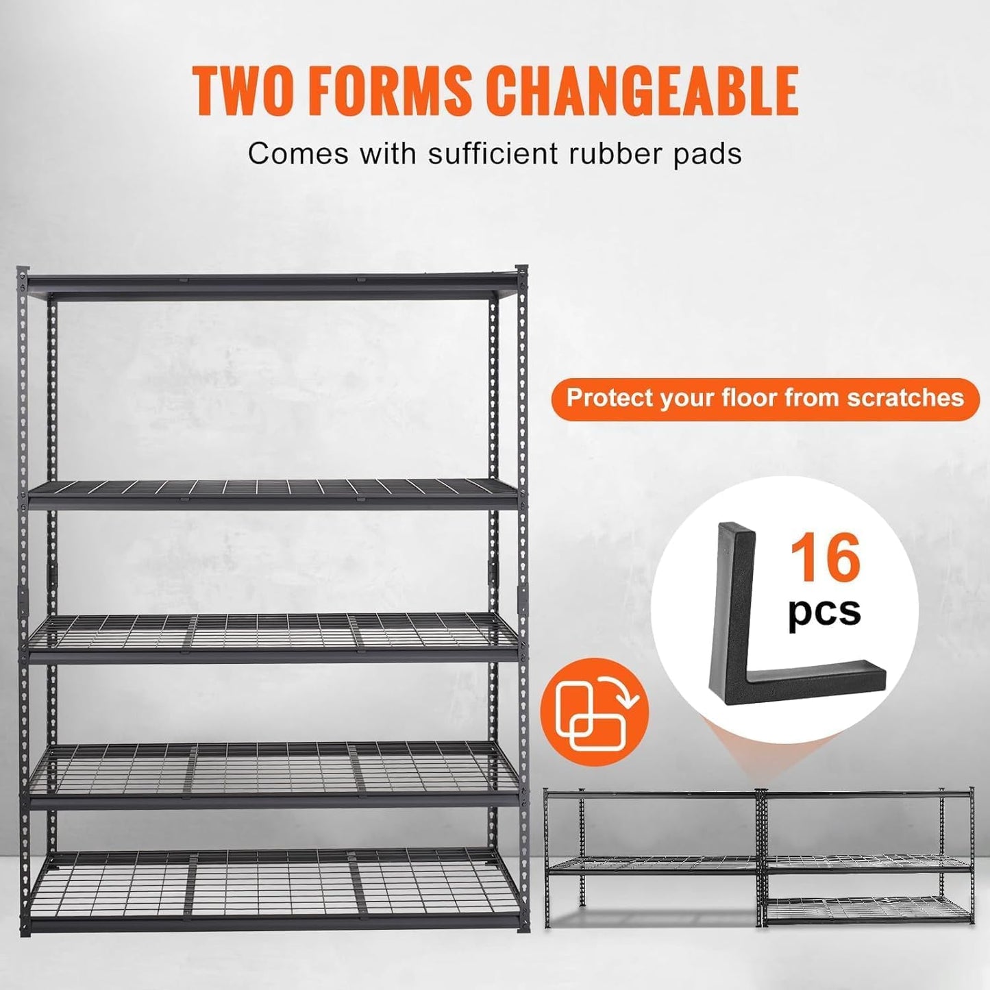 ExploreHorizon 2500 Lbs Capacity Heavy Duty Garage Shelving, 48x24x72 Inch 5-Tier Metal Wire Shelves, Adjustable Industrial Storage Rack for Garage, Basement, Warehouse Organization