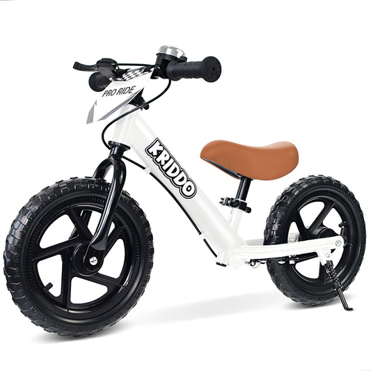 KRIDDO Pro Toddler Balance Bike 2+ Year Old with Hand Brake and Kickstand, 12 Inch Push Bicycle, Gift Bike for 2-5 Boys Girls, White