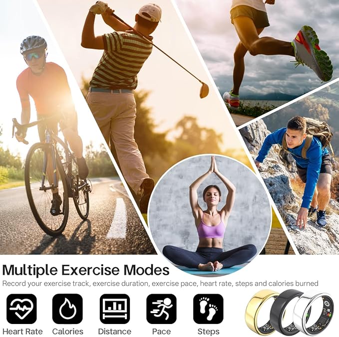 Smart Rings for Women Men,Fitness Tracker Ring,Heart Rate,Blood Oxygen,Blood Pressure,Step Tracker,Sleep Monitoring,No Subscription Fee,IP68 Waterproof Smart Ring for iphone&Android(Black 12)