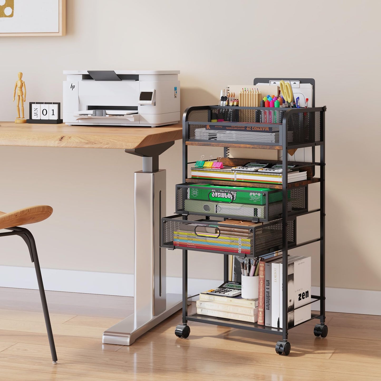 Homsorout Art cart, 5 Tier Rolling Cart - Utility Cart with Storage Drawer and Wheels, Versatile Art & Craft Organizer for Home, Office, or Studio Ideal for Storing Brushes, Paints