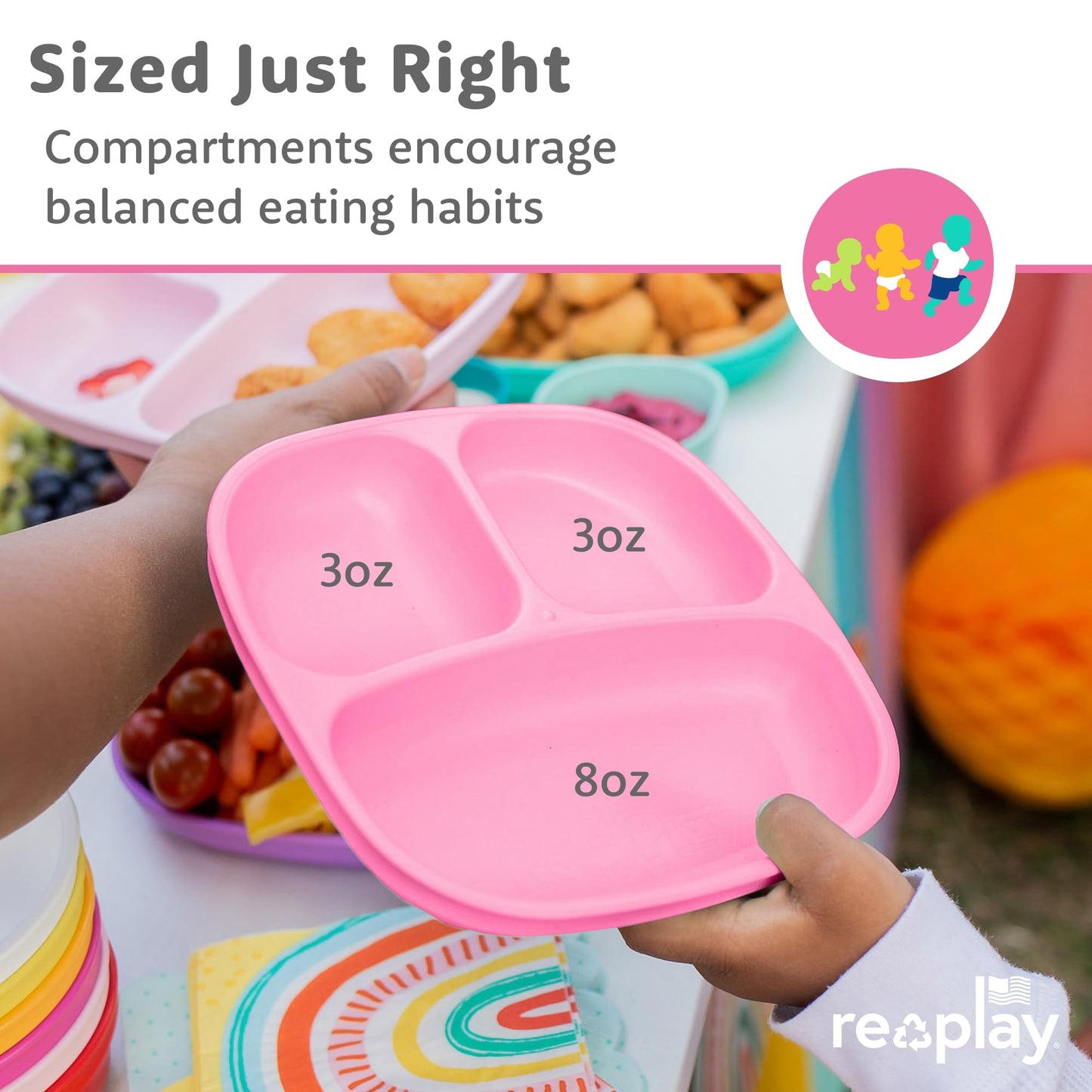 Re-Play Toddler Dinnerware Set - Spill-Proof Sippy Cup, 7" Divided Plate, Fork & Spoon - Durable Recycled Dining Set for Kids - Dishwasher & Microwave Safe - Made in USA - Pink