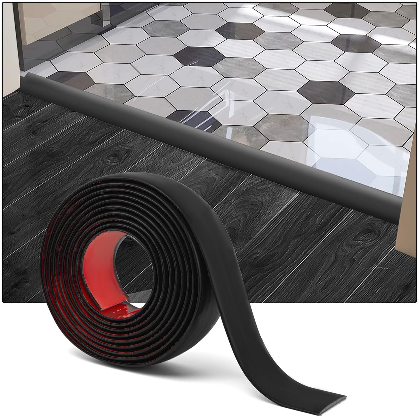 Art3d 4 FT Self Adhesive Vinyl Floor Transition Strip, Laminate Floor Strip Floor Flat Divider Strip for Joining Floor Gaps,Carpet Threshold Transition,Floor Tiles（1.57in, Black）