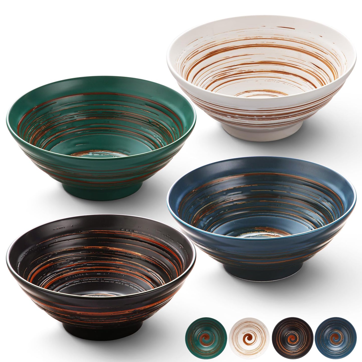 YUN TAO Ceramic Ramen Bowls Set of 4, 35 oz Large Japanese Style Serving Bowls for Salad,Udon, Soba, Pho,Pasta, Asian Soup Noodle (Multicolor - Set of 4)