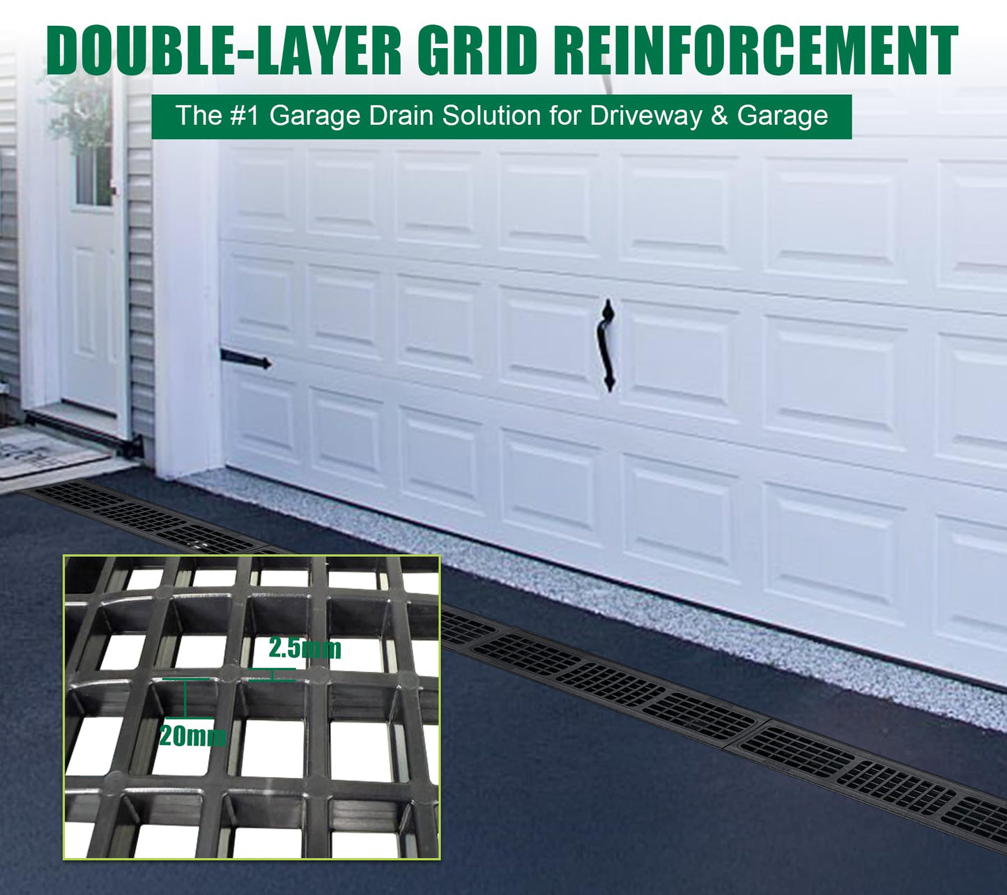 Natotela Driveway Channel Drain with HDPE Grate-39.4x6.1x5.5in Deep Profile Trench Drain System for Garage,3 Pack Total Length 118.11in,Heavy Duty Trench Drain for Parking Lot,Concrete
