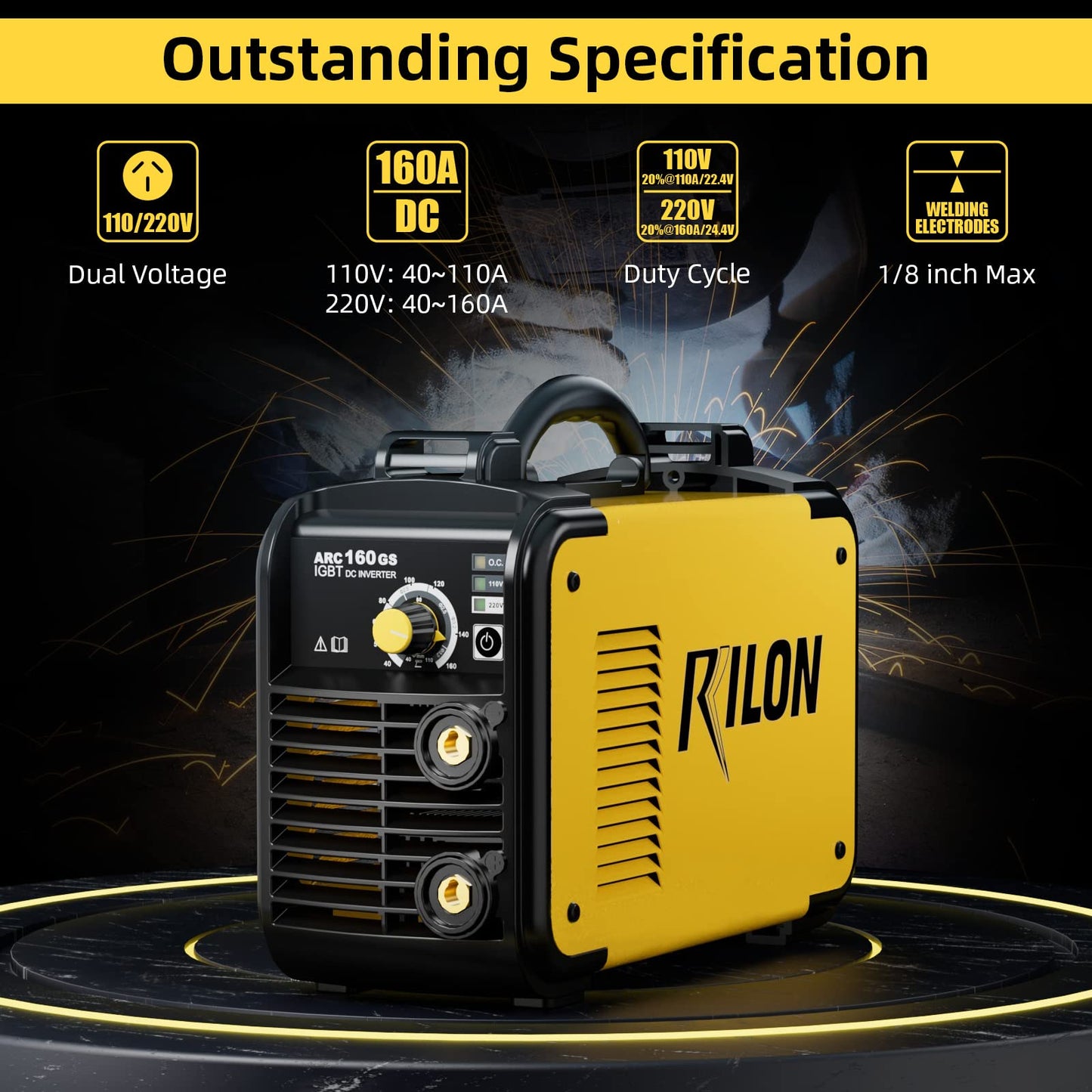 Troozy Stick Welder 110V/220V, Arc Welding Machine 160A, IGBT High Duty Cycle, Dual Voltage MMA Welding Kit with Hot Start Arc Force Anti-Stick DC, Yellow