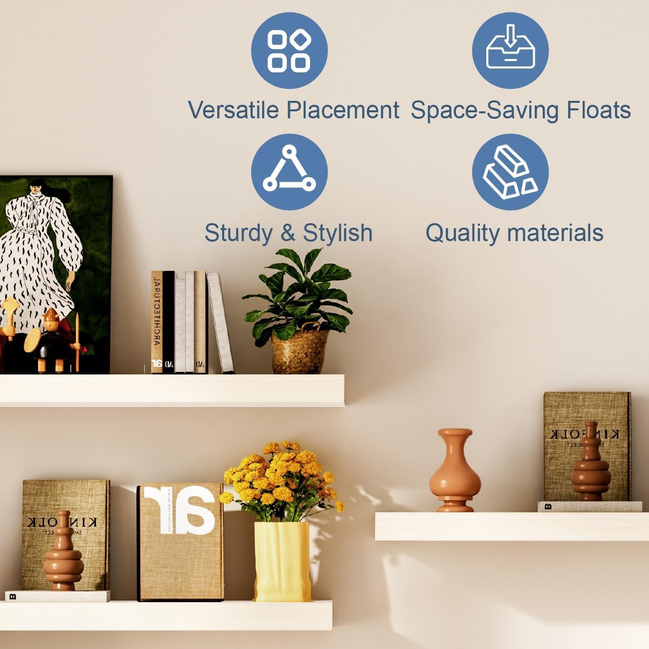 Mifurn Floating Shelves, White Wooden Set of 3 Wall Mounted Bathroom Shelves Over Toilet, Modern Small Hanging Shelves for Bedroom Living Room Kitchen Home Decor Storage, 12" x 7" x 1.5"