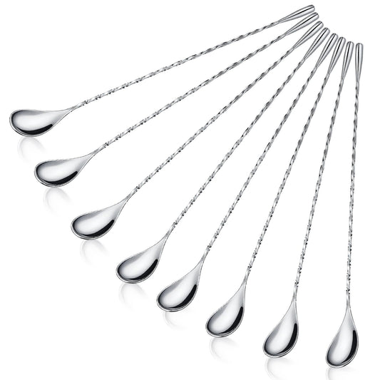 Boao 8 Pcs 12 Inch Cocktail Spoon Coffee Spoons Bar Stirring Spoon Long Handle Stainless Steel Cocktail and Coffee Mixing Tool for Homemade Barista/bartender (Silver)
