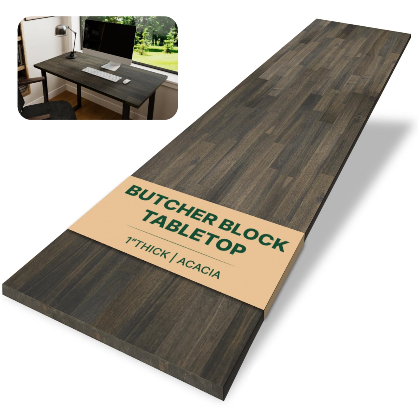 Howizz 60 x 25 in. Solid Wood Table Top, Mocha Stained Acacia Desktop for Standing Desk/Office Tabletop/Countertop, 1in. Thick