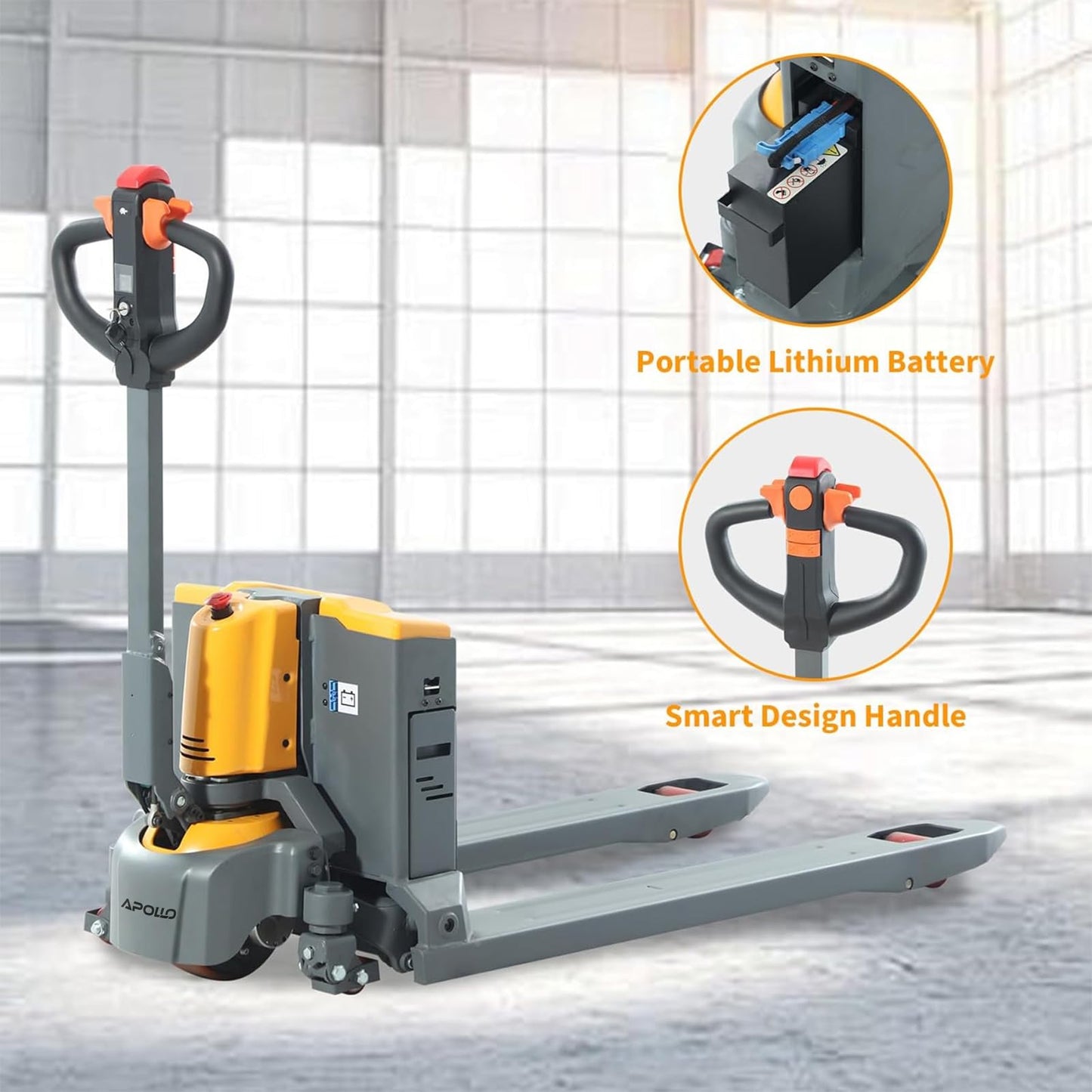 APOLLOLIFT Full Electric Pallet Jack 3300Lbs Capacity 48" x27" Fork Size Walkie Powered Pallet Jack Lithium Battery Pallet Truck