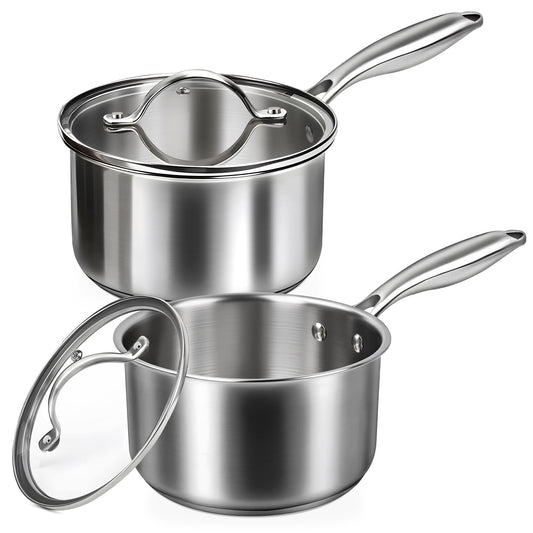 Stainless Steel Saucepan Set with Lids 1.5QT & 2.2QT, Tri-Ply Stainless Steel Sauce Pot Set, Induction Saucepans, 4 Pcs Nonstick Saucepans Cookware Set, Dishwasher Safe