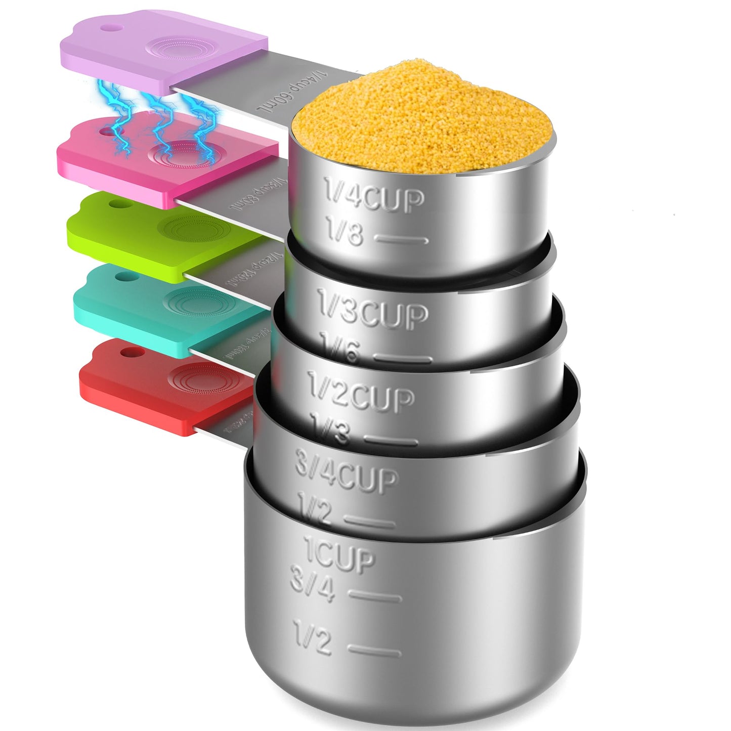 Minteem Magnetic Measuring Cups, 5 Stainless Steel Nesting Measuring Cup Set for Measuring Dry or Liquid Ingredients