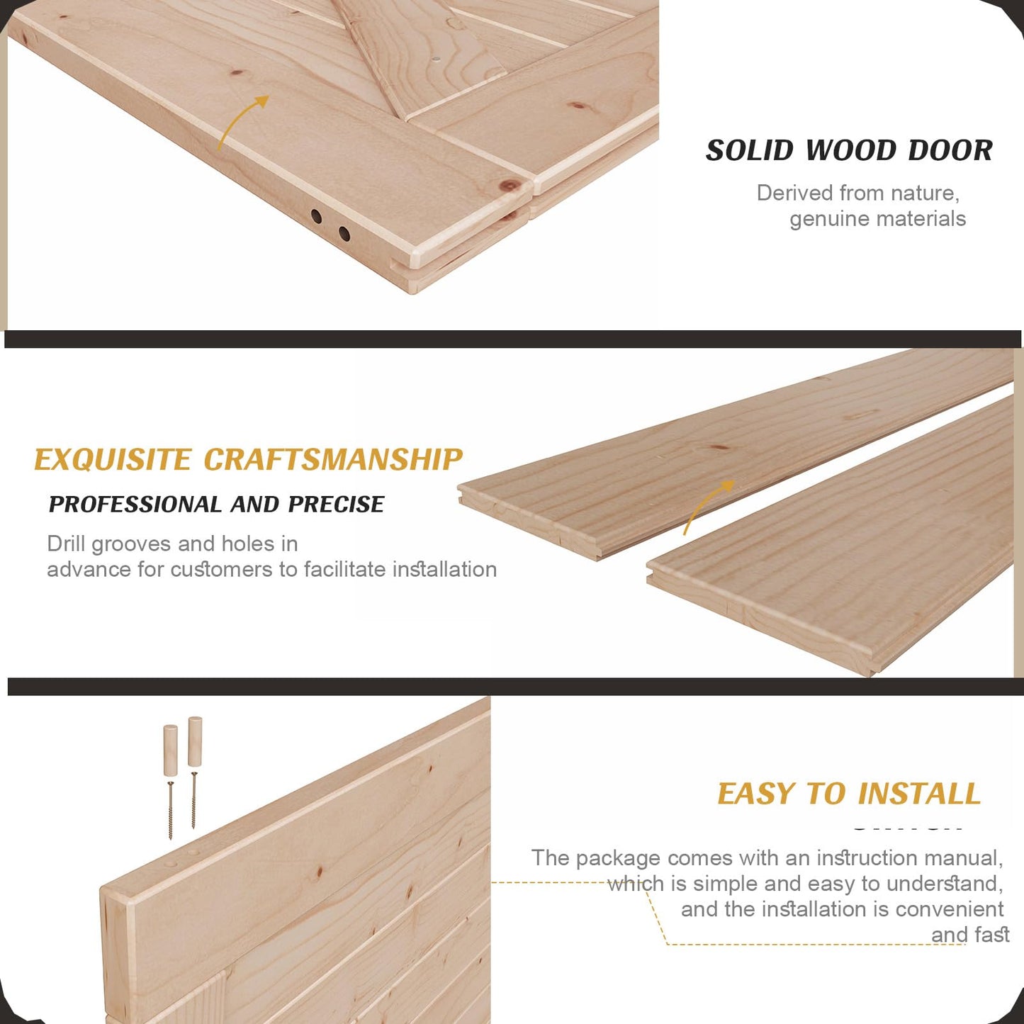 FREDBECK 34in x 84in Sliding Barn Door with 6FT Barn Door Hardware Kit Included Wood K Shape Solid Spruce Panel Need to Assembly