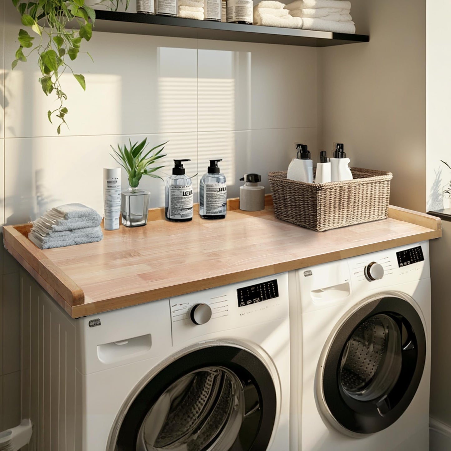 Murago Washer Dryer Countertop, 100% Natural Wood, Laundry Countertop Over Washer and Dryer, Laundry Machine Topper for Front Loaders, Fits All Major Brands, Anti Vibration Pads, 54” x 27.5" Black