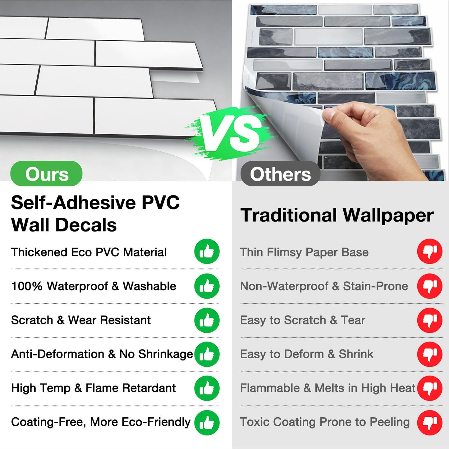 Havenly Peel and Stick Backsplash Tile for Kitchen & Bathroom Walls (White, 10 Tiles - 9.7 sq. ft. (0.9 m²))