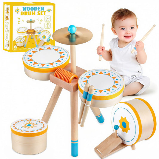 Toddlers Drum Set Toy for 3 Years Old ,Kids Wooden Jazz Drum for Toddlers Montessori Musical Instruments for Boy Girl, Percussion Set Baby Musical Toys, Birthday Gift for 3+ Kids Baby