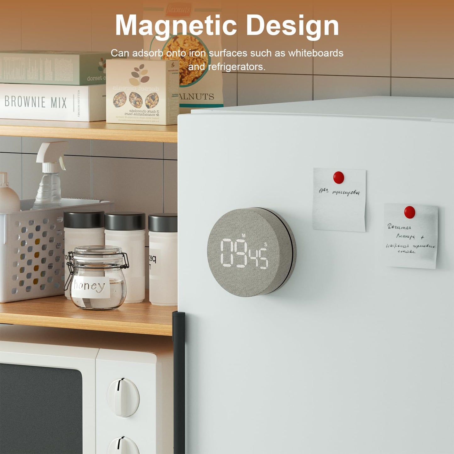 AVINIA Desk Timer for Productivity Magnetic Digital Kitchen Timer Rechargeable Fabric Mesh Cover 99 Mins Countdown/Count Up Stylish Efficana Konah Home Timmer for Cooking (Fabric Gray)