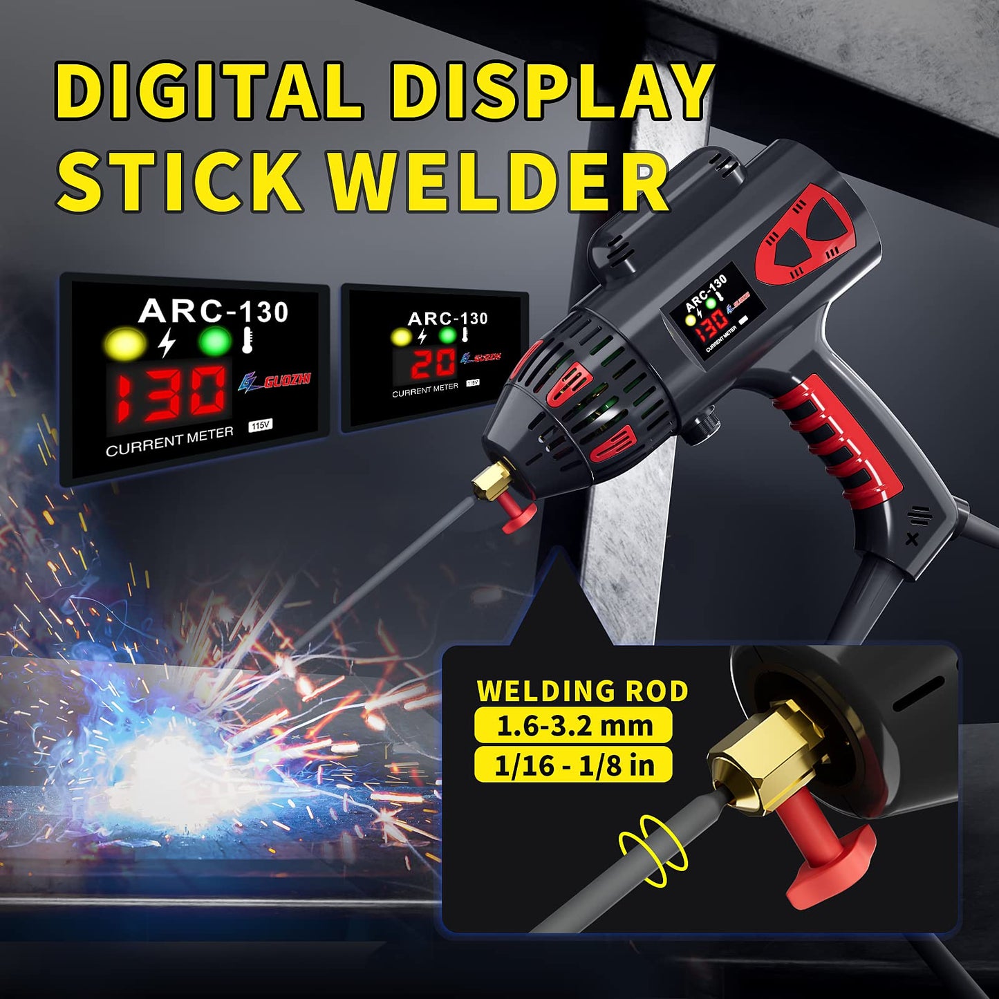 GZ GUOZHI Portable Welding Machine, 110V 130Amp Portable Welders, ARC Welder Gun HandHeld Laser Welding Machine, Digital Display IGBT Inverter with Welding Tool Set and Toolbox
