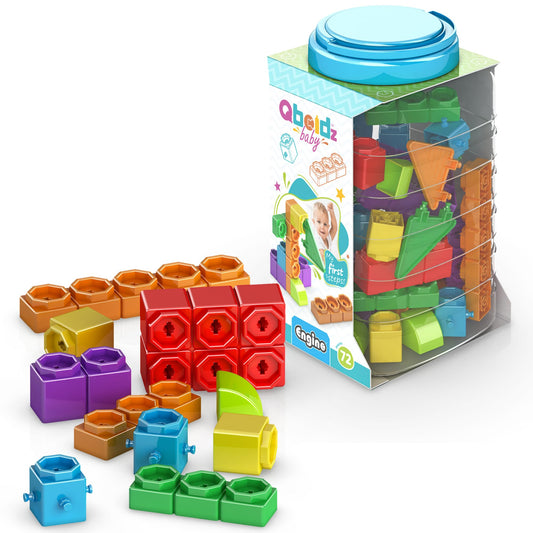 Engino Baby Qboidz, My First Steps Toy, Montessori Baby Toys Ages 1.5+, Building Blocks for Toddlers, Learning & Education Toys, Kindergarten Readiness, Large Tub