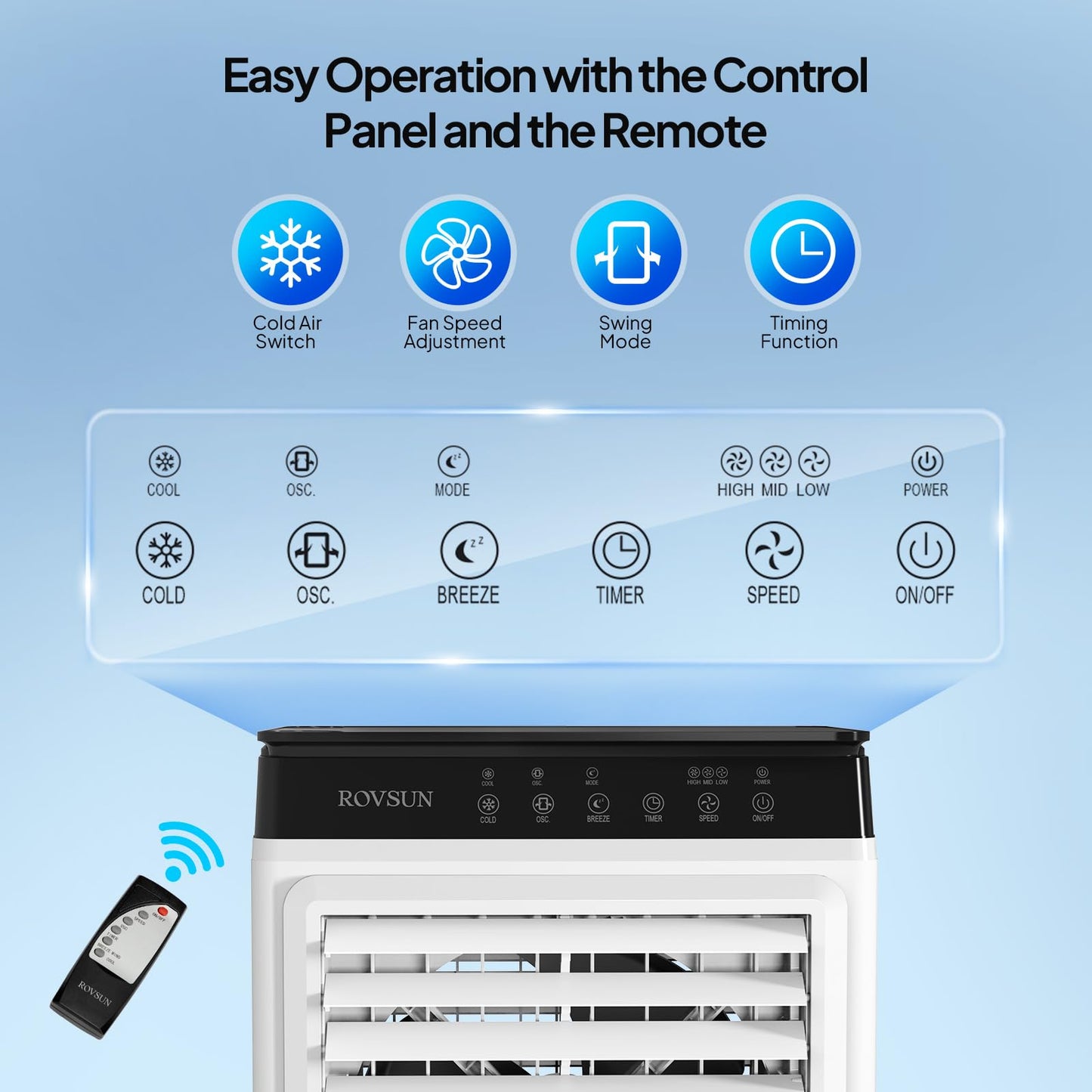 ROVSUN 2300CFM Portable Air Cooler, 7.9Gal/30L Evaporative Swamp Cooler, 3-IN-1 Cooling Fan with Remote Control, 12H Timer & 4 Ice Box, 3 Speeds, Humidifying Oscillating Fan for Indoor or Outdoor