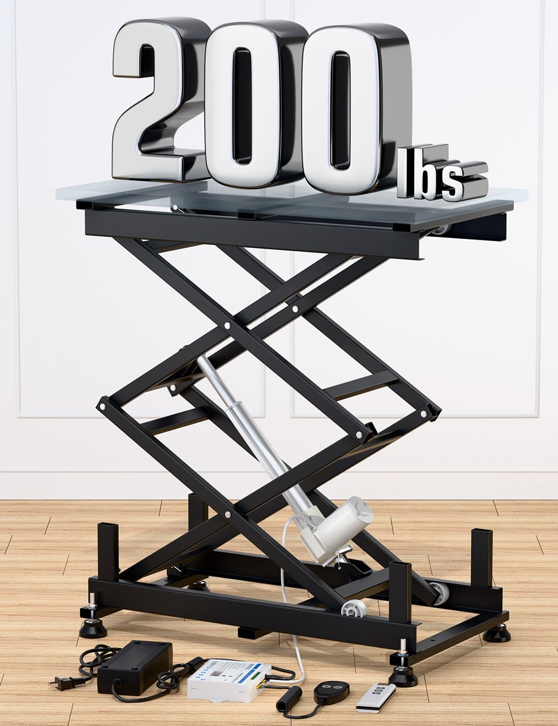 DIHOOL Electric Scissor Lift Table, 200Lbs, 10.43"-50.39" Height Adjustable Lifting Platform, Super Quiet with Remote & WiFi Control, Obstruction Detection, AC/DC Power for Home/Industrial Use