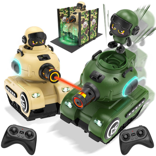 Innofans 2 Pack Cute Cartoon Remote Control Battle Tanks RC Ejecting Bumper Car with Laser tag 2 PCS Shoot to Ejected Out|Military Army Toys for 6+ Boys Girls | Christmas Birthday Gifts for 8-12