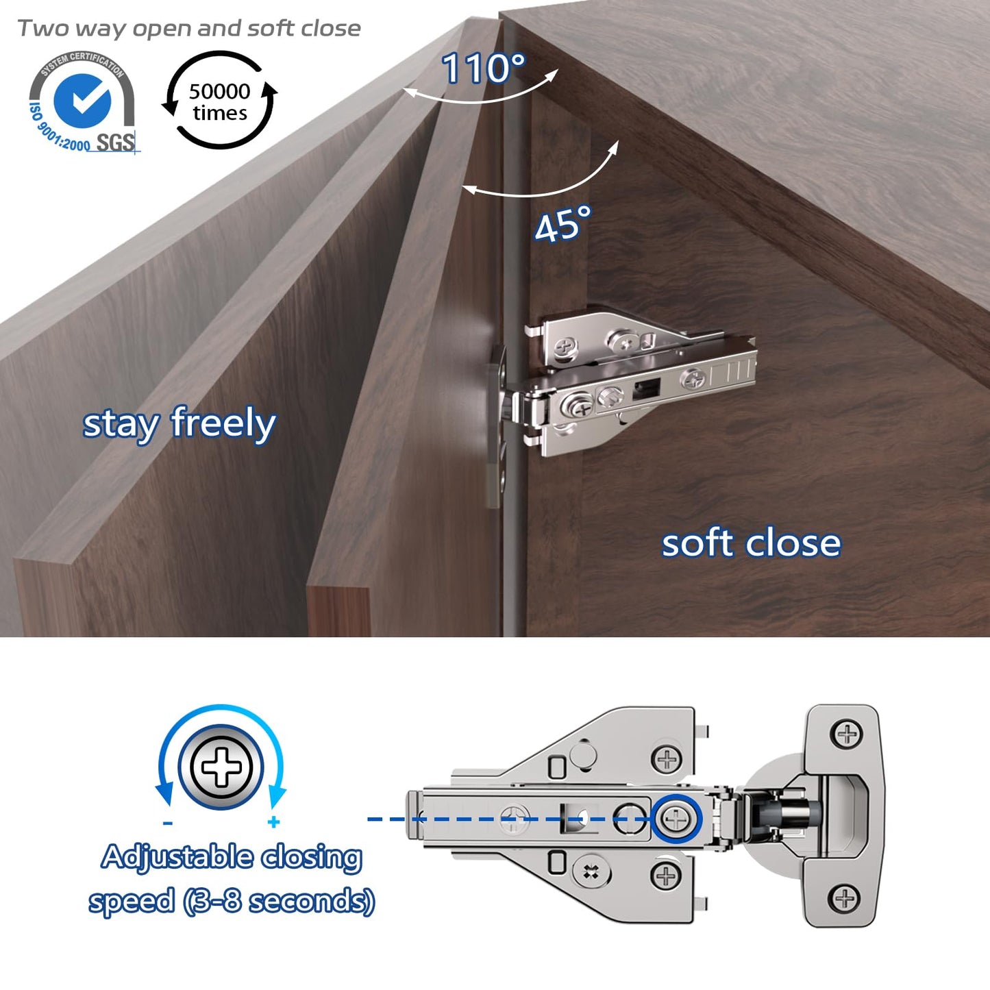 Soft Close Cabinet Hinges 10 Pack 4D Adjustable with Speed Control-Full Overlay 3/4 Inch Face Frame Hinges, Concealed Self-Closing Hinges for Frameless & Face Frame Cabinets