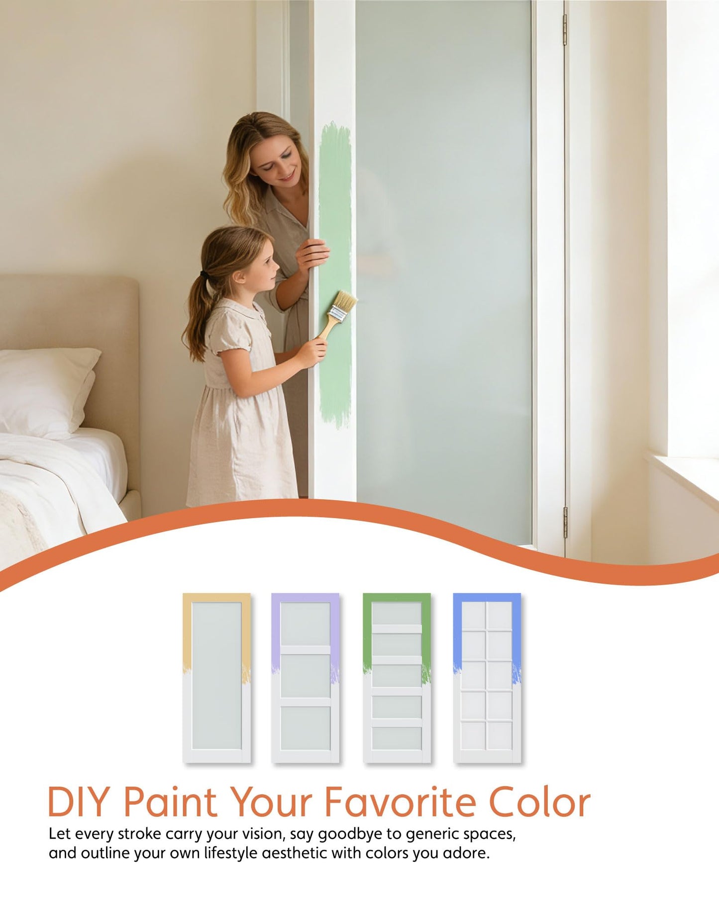 24"x 80" 1-Lite Frosted Glass French Interior Slab Door, Solid Core Wood with MDF Door Panel for Bedroom Closet Laundry Pantry Bathroom White Pre-Finished Surface Paintable, w/o Hardware