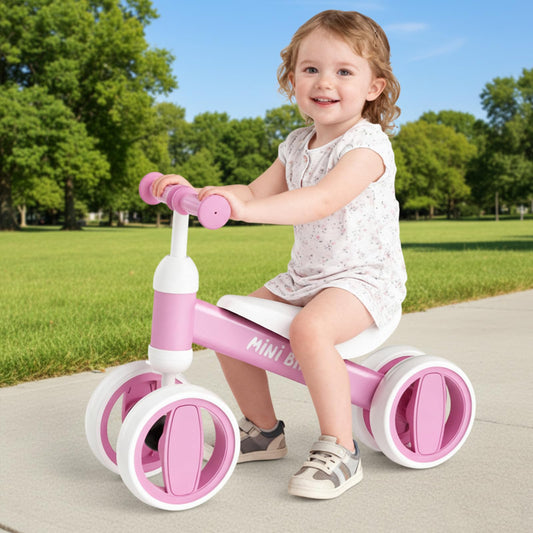 SIMATE Balance Bike Toys for 1 Year Old Boys Girls, 12-24 Month Toddler Ride on Toys, 4 Silent Wheels & Soft Seat, First Birthday Gifts for Baby Girls Boys