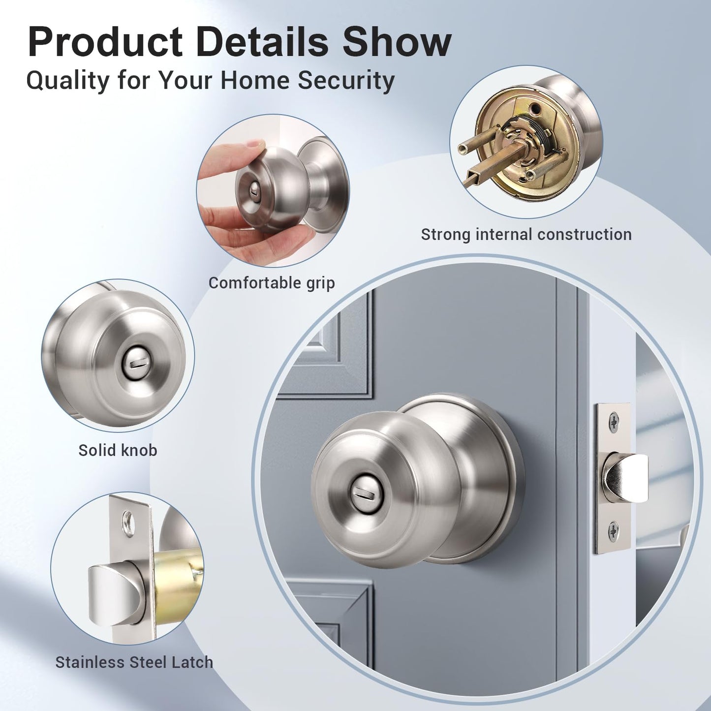 KNOBWELL 8 Pack Privacy Door Knob with Lock in Brushed Nickel Finish for Bedroom and Bathroom, Indoor Security Door Handle with Privacy Lock, Satin Nickel Interior Door Knobs