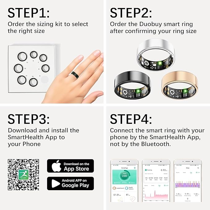 Smart Health Rings for Women Men, Fitness Tracker with Heart Rate, Blood Oxygen, HRV, Sleep Tracker, Step Tracker, No Subscription Fee, IP68 Waterproof Smart Ring for iphone & Android (Gold, 9#)