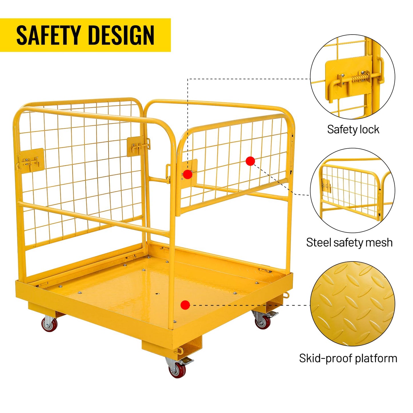 Migoda Forklift Safety Cage 36 x 36 inches, 1200 lbs Capacity Forklift Man Basket, Folding Work Platform with 4 Wheels, Collapsible Cage Lift Basket for Aerial Jobs