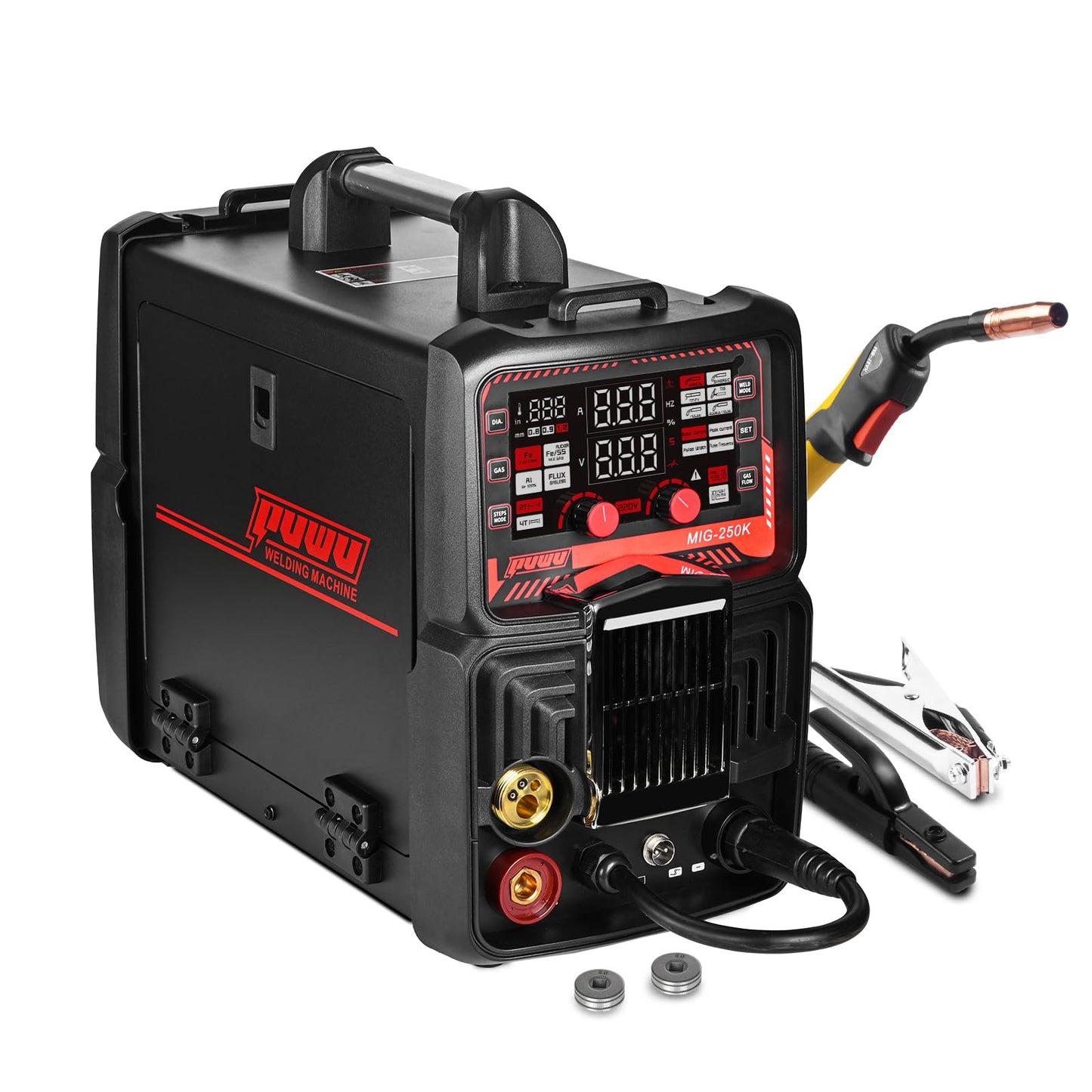 PUWU 250Amp 220V MIG Welder, 6-in-1 Multi-Process Aluminum Welding Machine -GAS MIG/GASLESS Flux Core MIG/Single Pulse MIG/Dual Pulse MIG/Lift TIG/STICK/MMA, Spool Gun Compatible(BLACK)