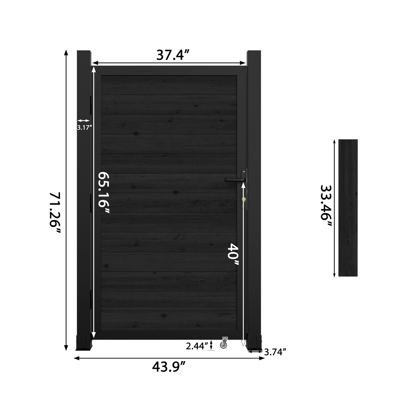 MUPATER 6×3 FT Outdoor Garden Gate, Privacy Fence Gate with Aluminum Frame & Cedar Wood Panels, Lockable Handle & Caster Wheel, Reversible Swing Direction for Patio, Yard, Garden, Black