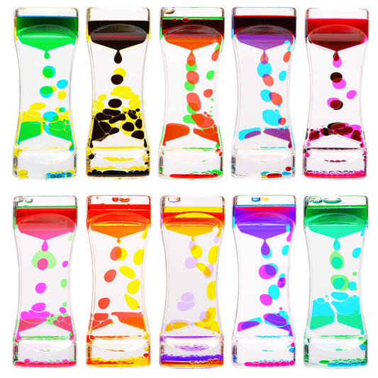 CAILINK Liquid Motion Bubbler Timer,10 Pack Liquid Bubbler Relaxing Motion Timer Fidget Calming Toys,Sensory Play for Adults and Kid Stress Management,Colorful Hourglass Desk Decor
