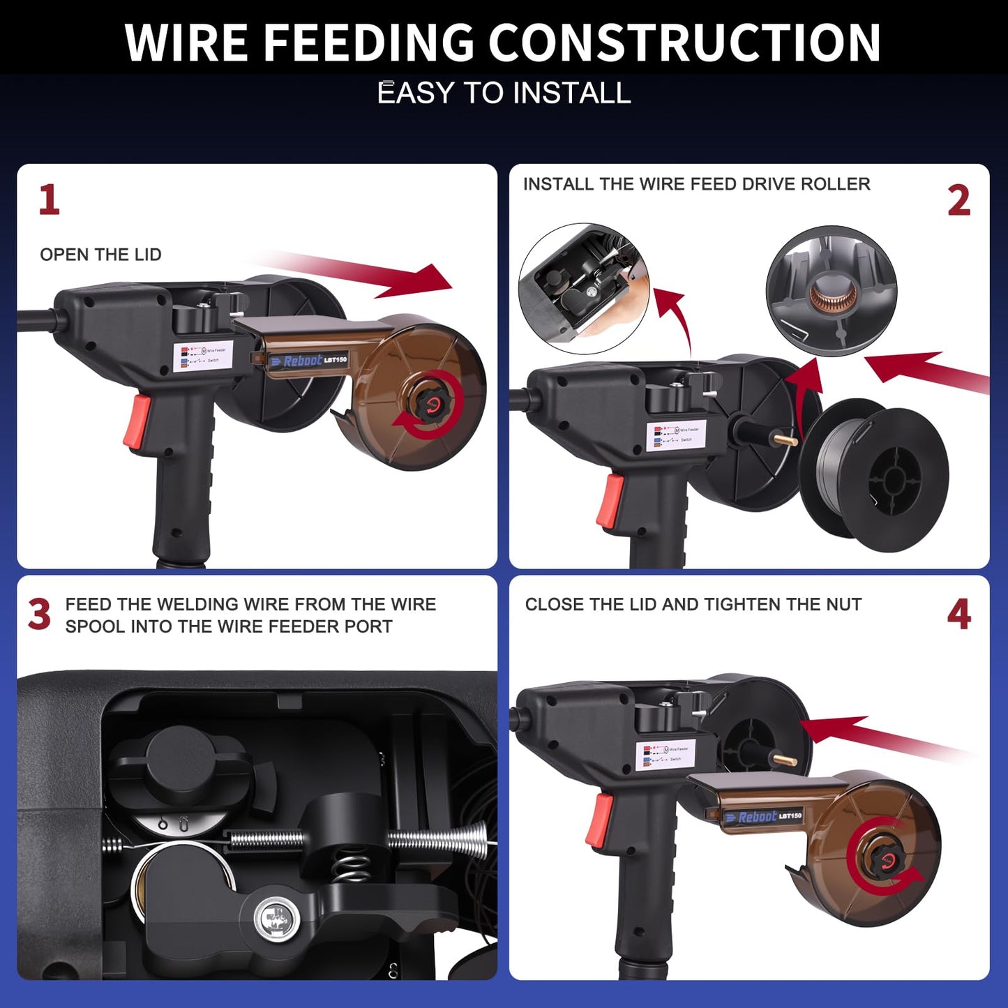 Reboot MIG Welder Spool Gun 10ft LBT150,150Amp MIG Aluminum Welding Torch Works for RBM2500D PRO/RBM2500D MAX (Please verify the model before purchase) Euro Central Connector
