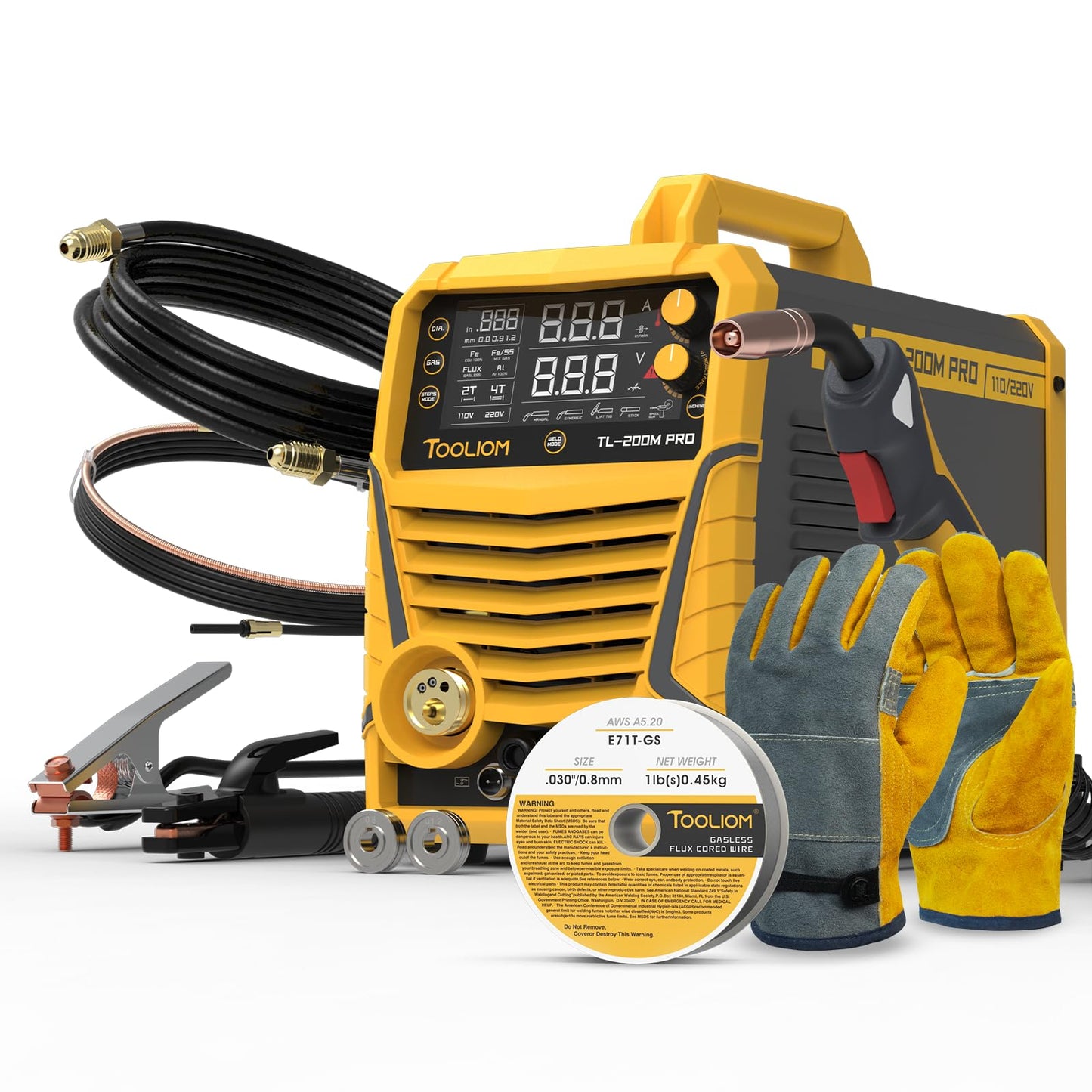 TOOLIOM 200A MIG Welder 5 in 1 MIG/Flux MIG/Spool Gun Mig/Lift TIG/Stick Welder 110/220V Dual Voltage Aluminum Welding Machine