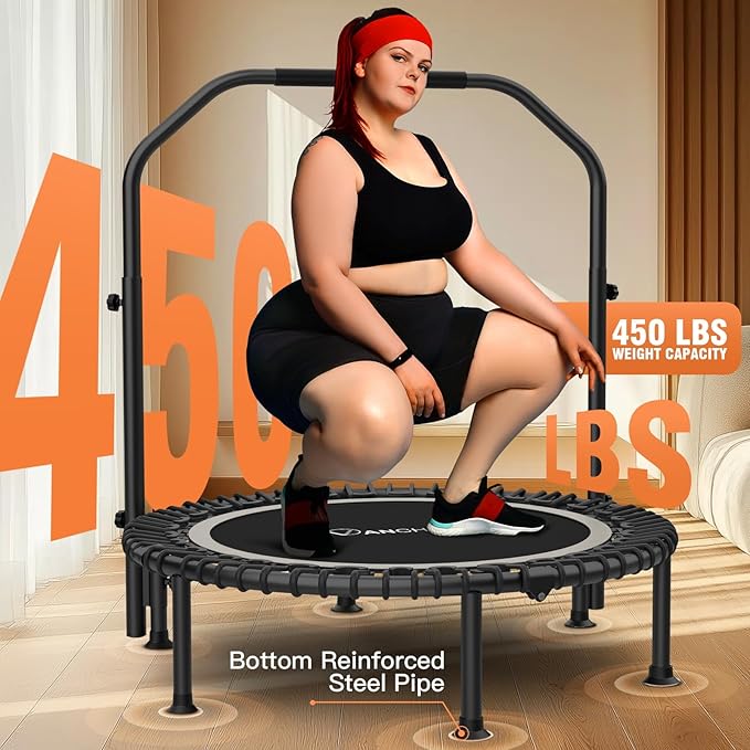 ANCHEER 40"/48" Foldable Rebounder Trampoline for Adults/Kids with Resistance Bands and Bungees, Indoor & Outdoor Mini Trampoline with Bar and Safety Padding - Max Load 450lbs/550lbs