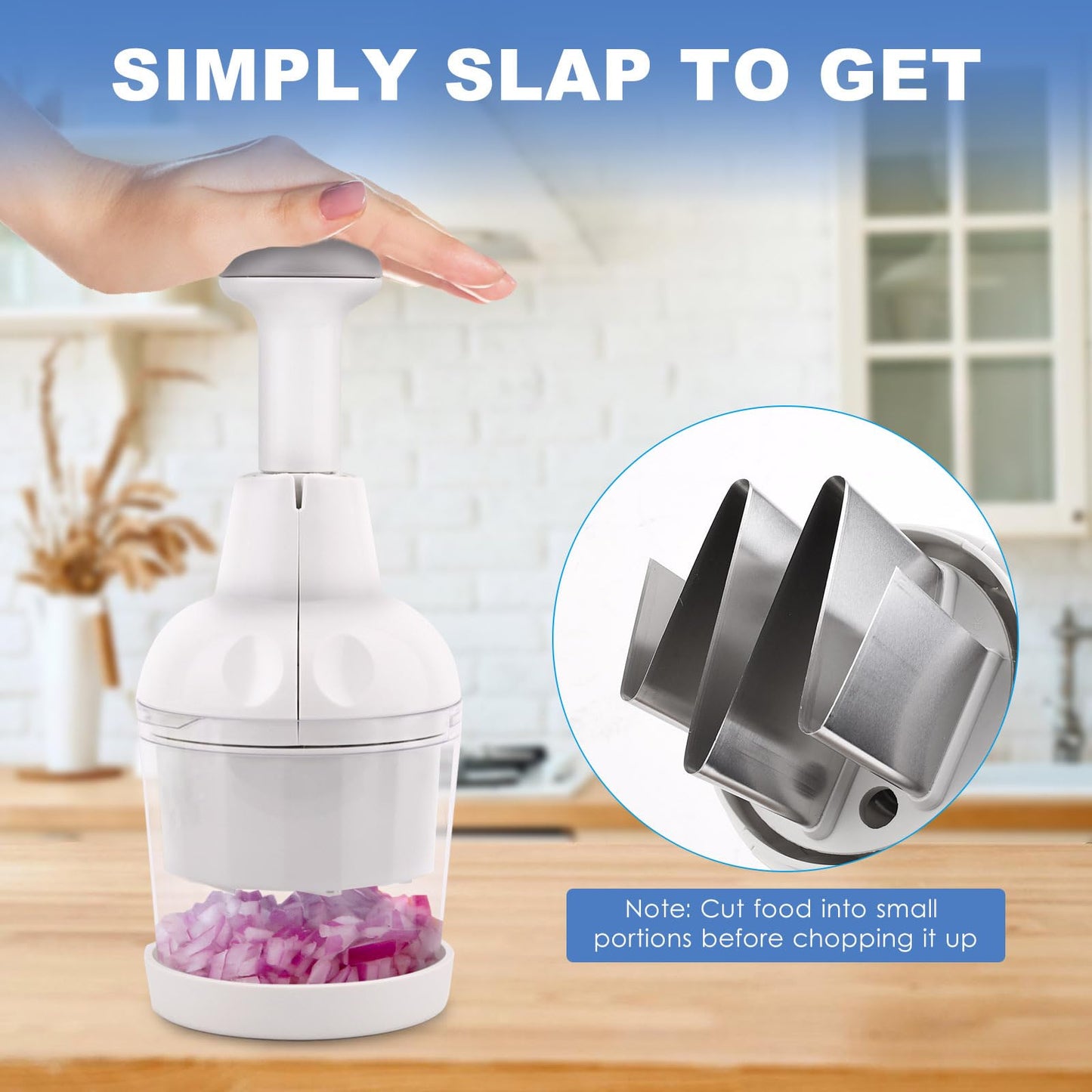 Vegetable Chopper, Food Chopper Manual Hand, Onion, Salad, Garlic, Nut & Veggie Cutter, Dishwasher Safe, White