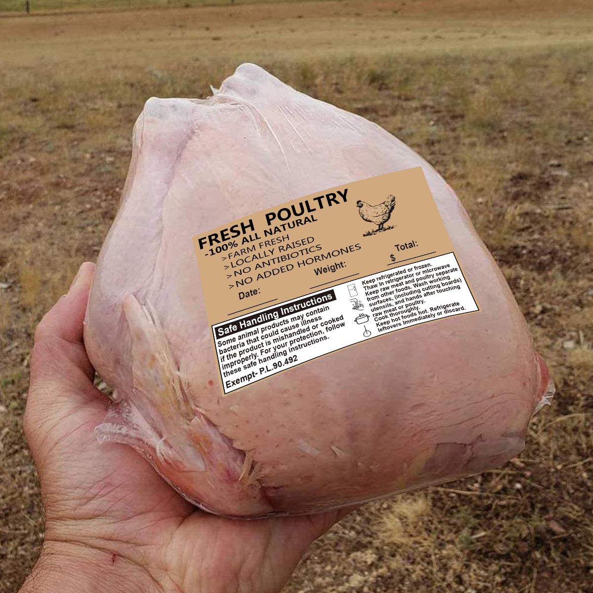 Remarkable Poultry Freezer Labels,2.5inchx4inch with Safe Handling Instructions Exemption-P.L. 90-492 (100Pcs )