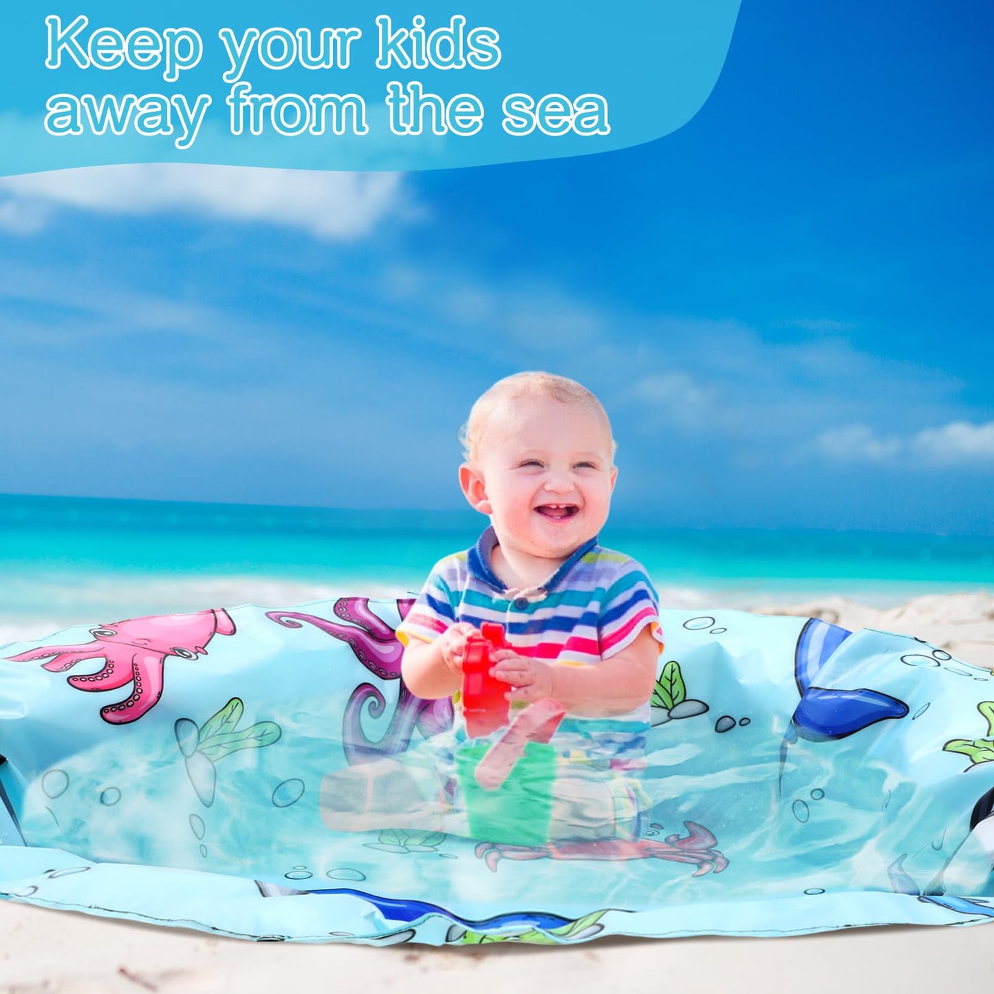 Tondiamo 4.6 x 4.6 ft Beach Pool for Toddler Baby Beach Pool Blanket 2 in 1 Waterproof Sandproof Kiddie Foldable Sand for Kid Vacation Picnic
